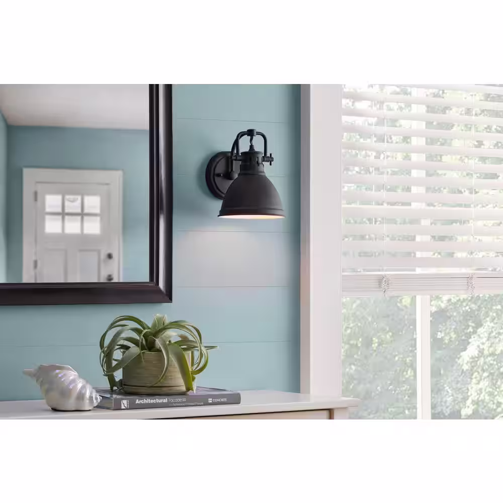 Hampton Bay Coalville 1-Light Matte Black Indoor Farmhouse Wall Sconce Light Fixture with Metal Shade
