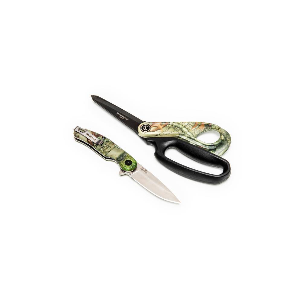 Crescent Camouflage Utility Shear and 3.25 in. Camouflage Pocket Knife Bonus Pack (2-Piece)
