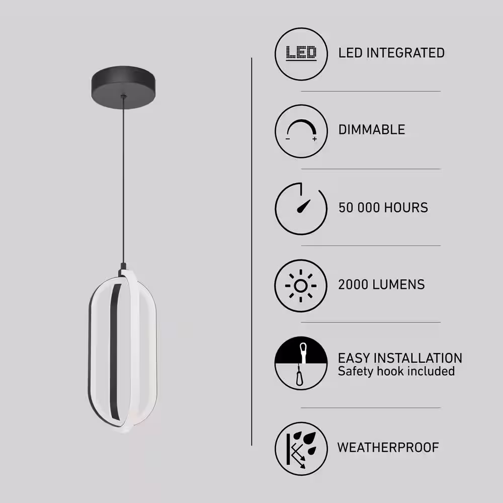 Artika Arlo 1-Light Black Modern 3 CCT Integrated LED Outdoor Ceiling Hanging Porch Pendant Light