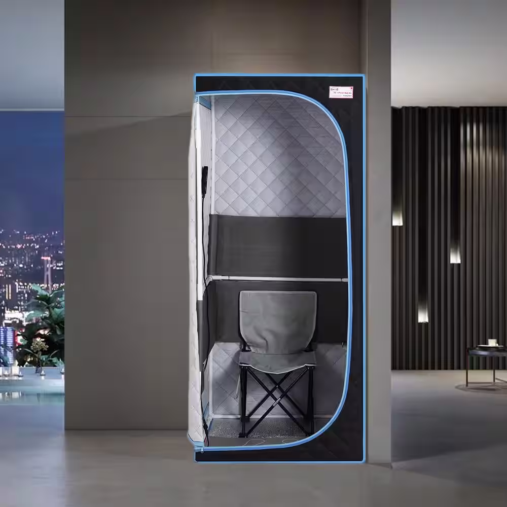 None 1-Person Black Full Size Infrared Portable Sauna with Foldable Chair