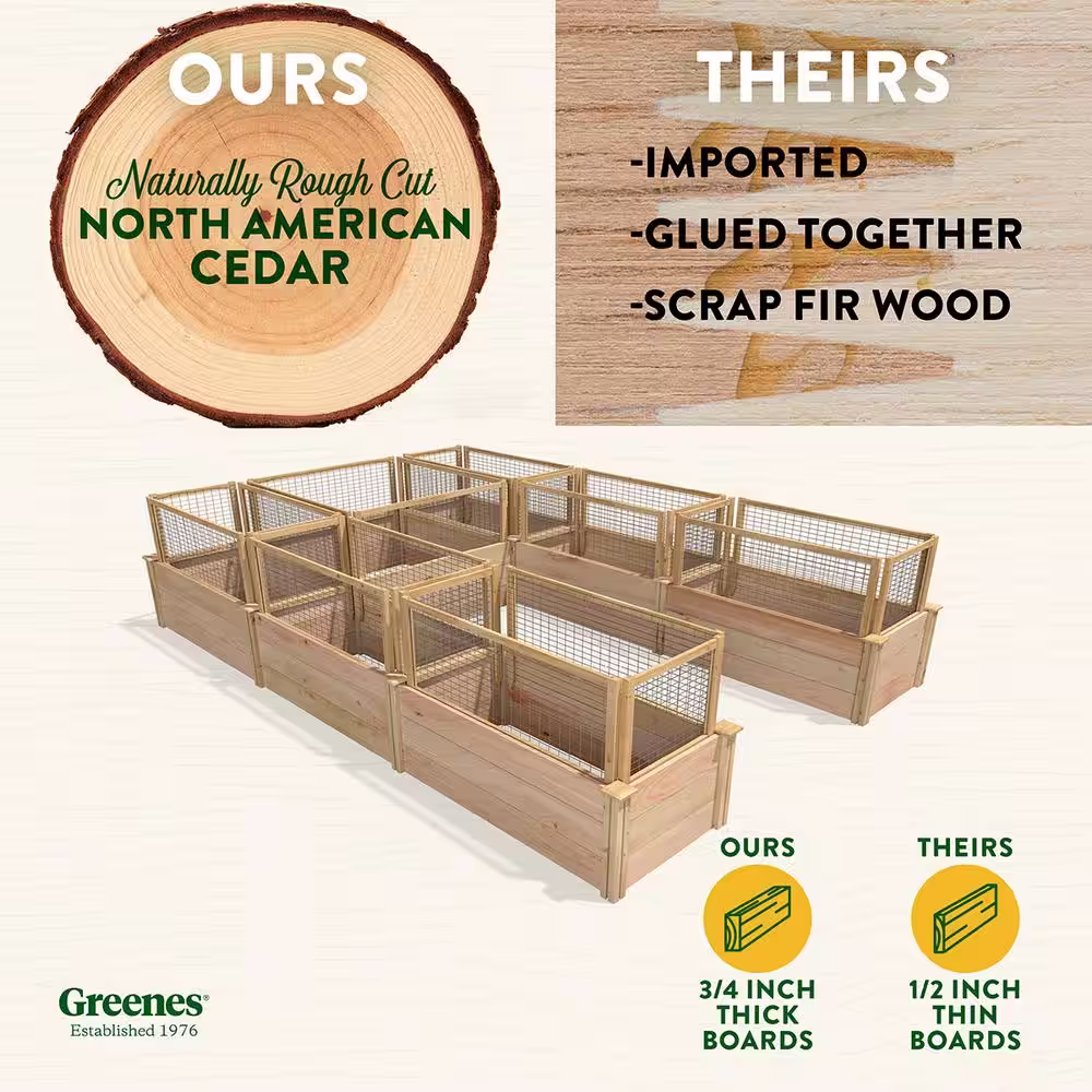 Greenes Fence 8 ft. x 12 ft. x 16.5 in. Premium Cedar U-Shaped Raised Garden Bed with CritterGuard Fencing