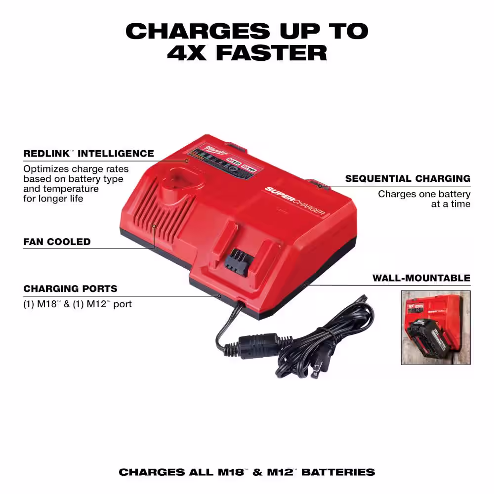 Milwaukee M12 and M18 12-Volt/18-Volt Lithium-Ion Multi-Voltage Super Charger Battery Charger