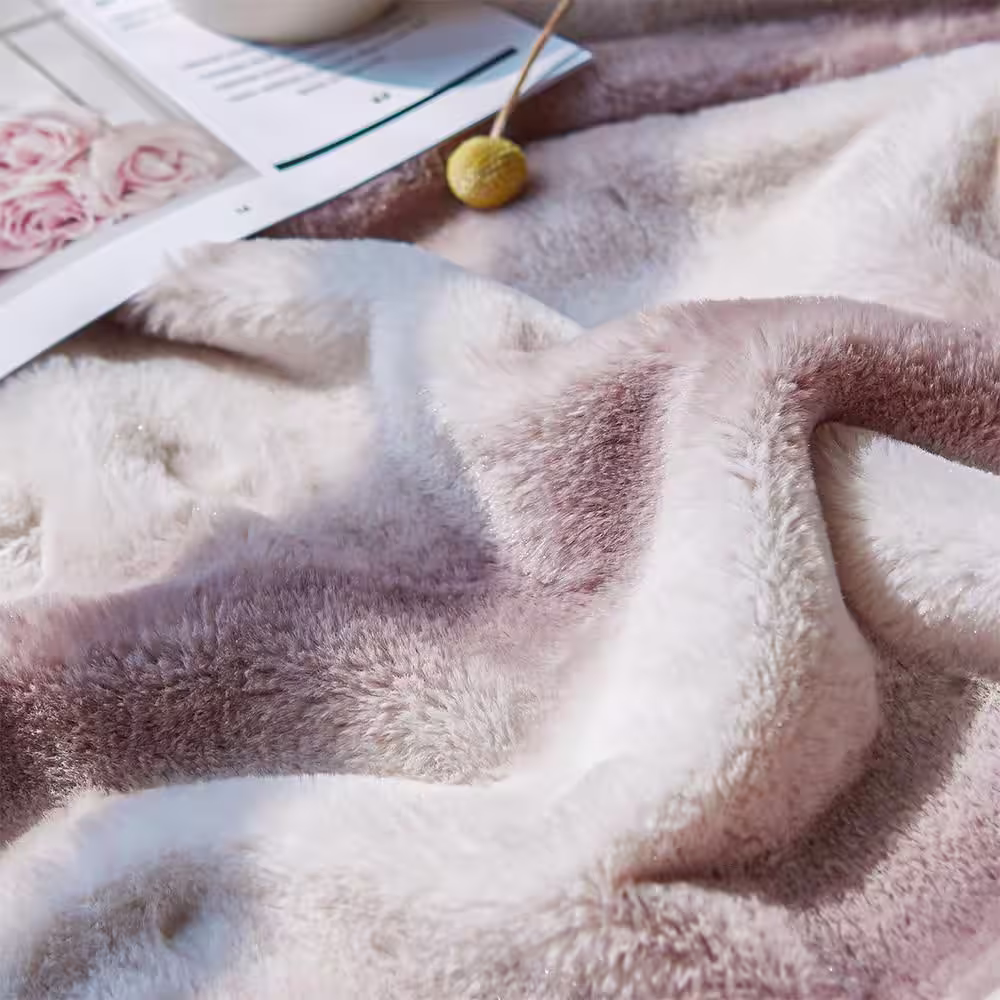 None Stripe Coffee Flannel Sherpa 50 in. x 60 in. Throw Bed Blanket