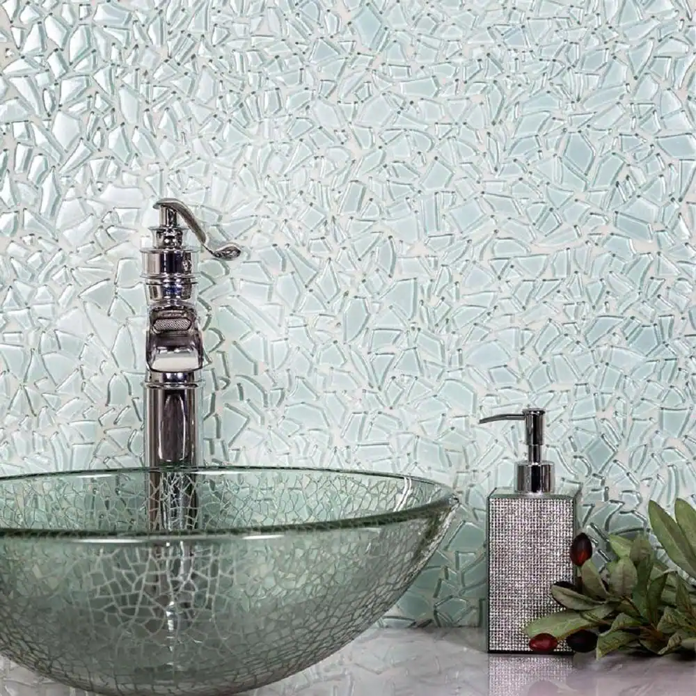 Apollo Tile Aqua Blue 11.8 in. x 11.8 in. Pebble Polished and Honed Glass Mosaic Tile (4.83 sq. ft./Case)