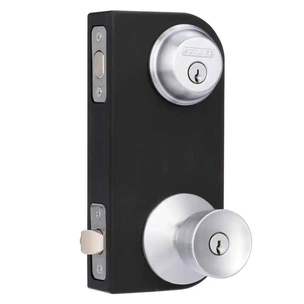 Schlage Bell Satin Chrome Single Cylinder Deadbolt and Keyed Entry Door Knob Combo Pack