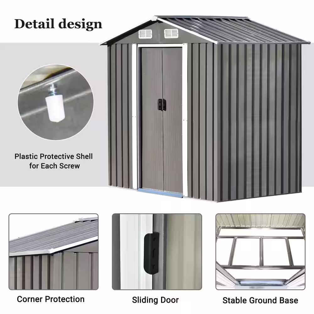 None 4 ft. W x 6 ft. D Gray Metal Storage Shed with Lockable Door for Backyard, Lawn and Garden (27 sq. ft.)