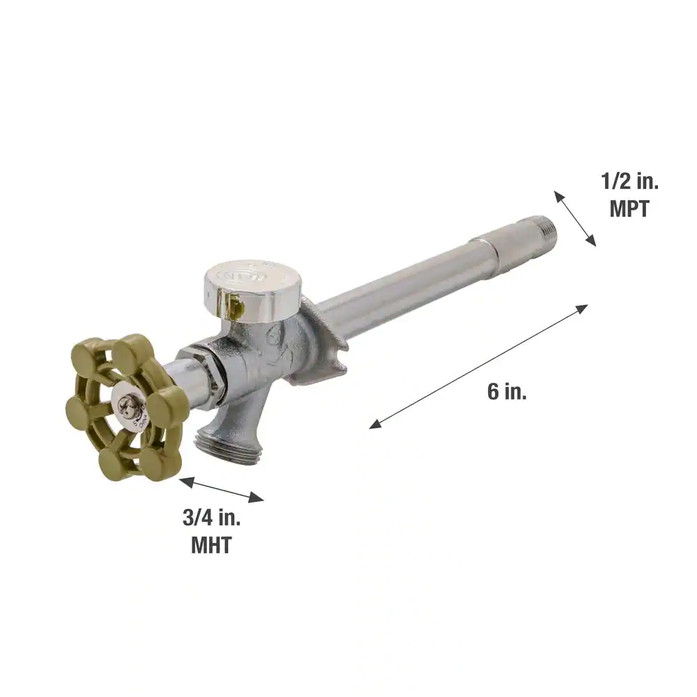 Everbilt 1/2 in. x 3/4 in. x 6 in. MPT/SWT x MHT Brass Anti-Siphon Frost Free Sillcock Valve with Multi-Turn Operation