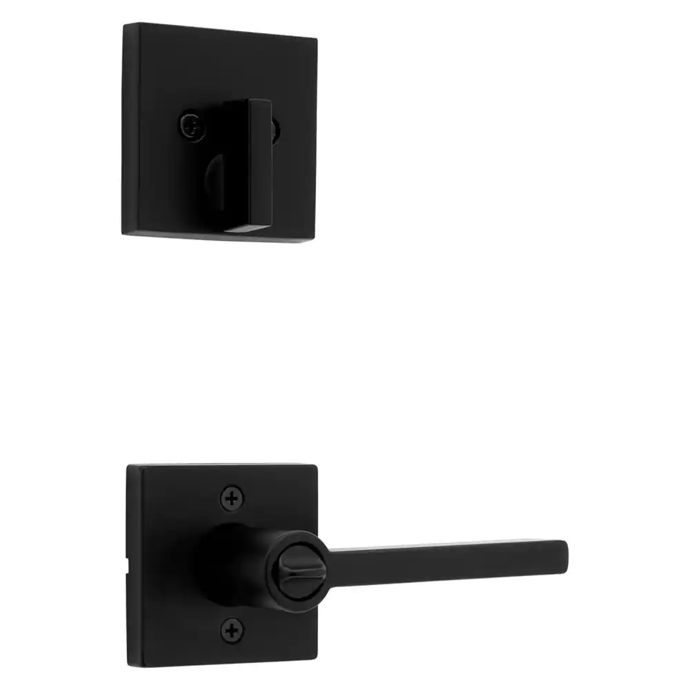 Kwikset Halifax Matte Black Entry Door Lever with Single Cylinder Deadbolt Combo Pack featuring SmartKey Security