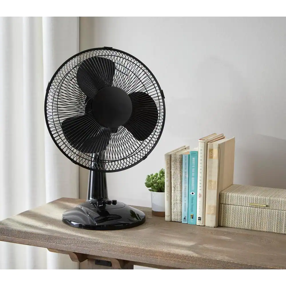 Hampton Bay 12 in. 3 Speed Portable Desk Fan in Black