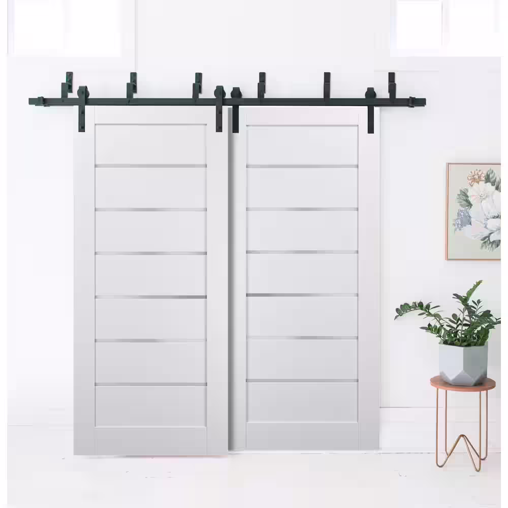 Sartodoors 4117 42 in. x 96 in. Panel No Bore Solid Core 6 Lites Frosted Glass White Finished Pine Wood MDF Interior Door Slab