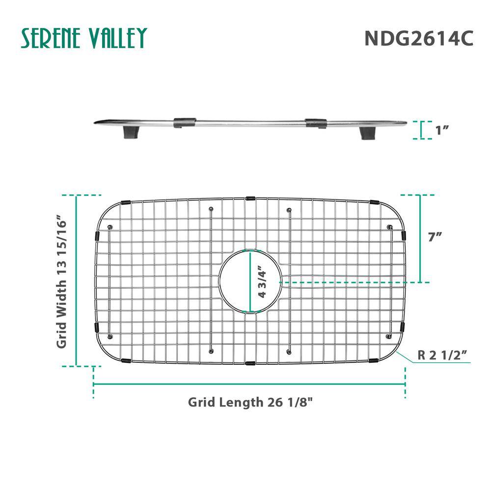 SERENE VALLEY 26.1 in. x 13.94 in. Center Drain Heavy-Duty Stainless Steel Sink Protector