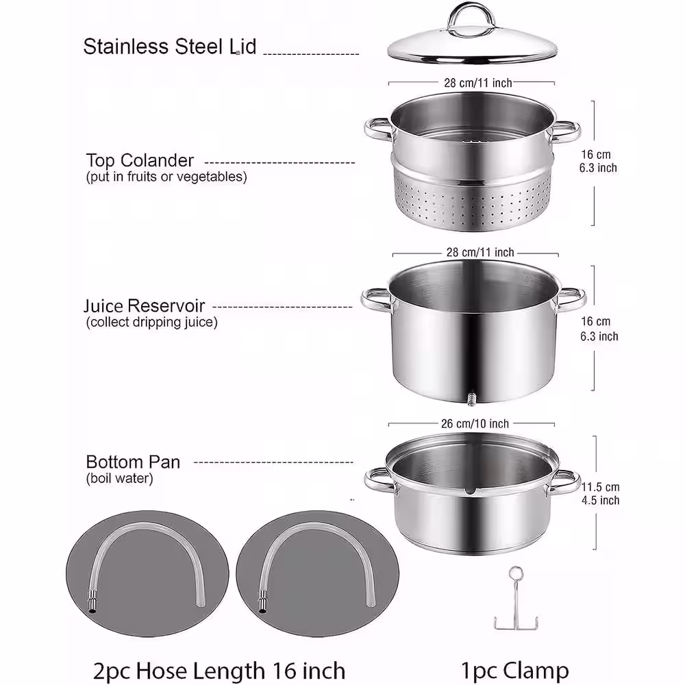 Cook N Home 28cm 11 qt. Stainless Steel Fruit Juicer Steamer Multipot Silver
