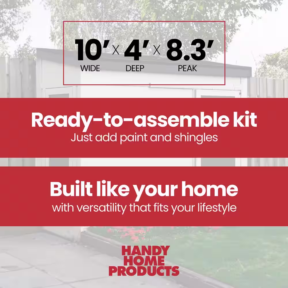 Handy Home Products Cambria Do-It Yourself 10 ft. x 4 ft. Two Door Outdoor Wood Utility and Tool Shed with sliding Barn Door (40 sq. ft.)