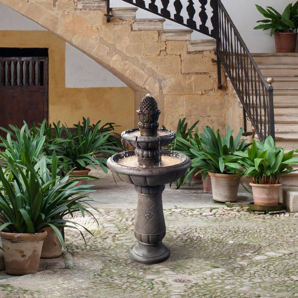 None 39 in. Tall Deluxe Pineapple Outdoor 2-Tier Waterfall Fountain