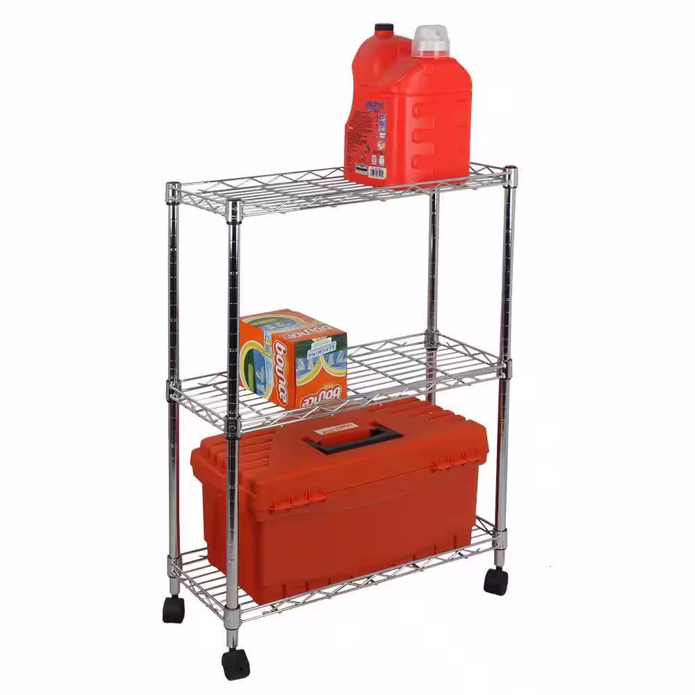 Oceanstar Chrome 3-Tier Metal Garage Storage Shelving Unit 9.1 in. W x 32 in. H x 22.50 in. D