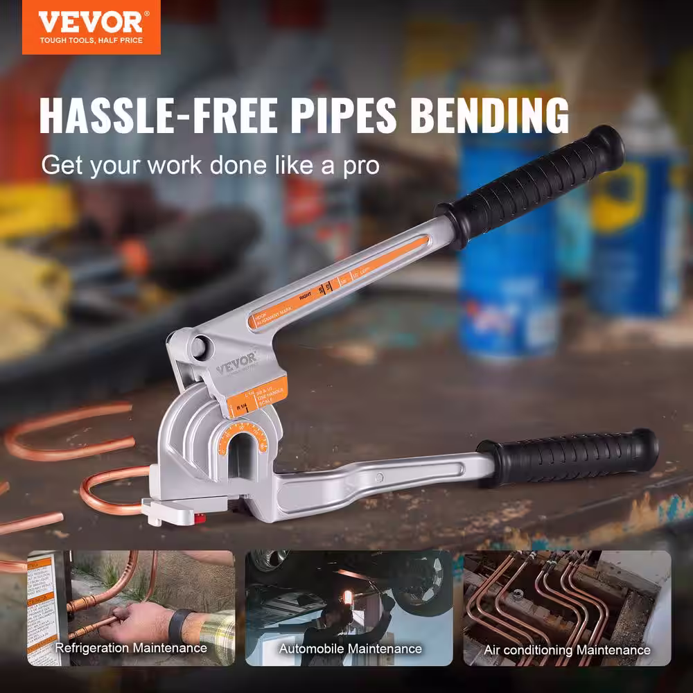 VEVOR 3 in 1 Pipe Bender 1/4 in. to 1/2 in. Manual Level Tube Bender 0Â° to 180Â° Aluminum for HVAC AC Refrigerator Repair