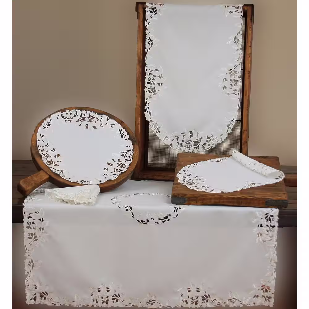 Xia Home Fashions Victorian Lace 16 in. Ivory Embroidered Cutwork Round Doily (Set of 4)