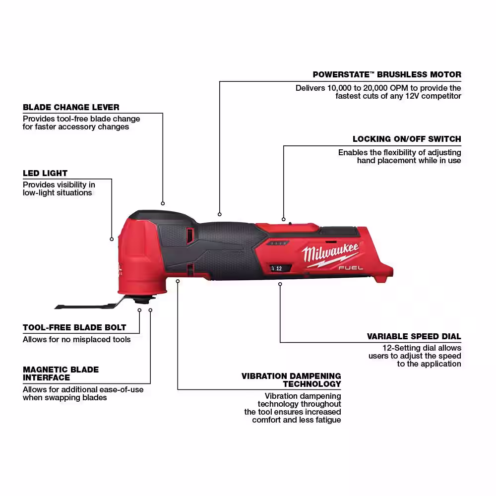 Milwaukee M12 FUEL 12V Lithium-Ion Cordless Oscillating Multi-Tool (Tool-Only)