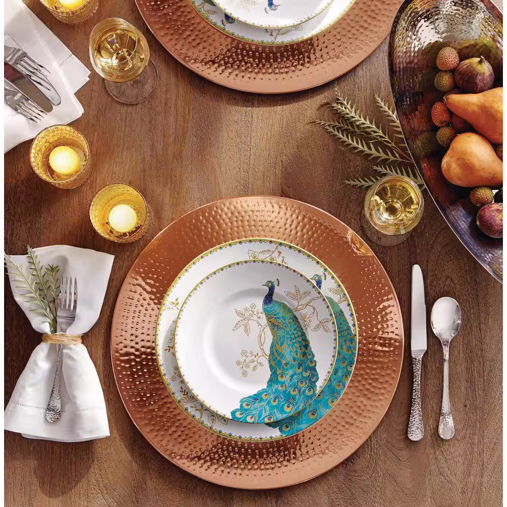 222 Fifth Peacock Garden 16-Piece Casual Blue Porcelain Dinnerware Set (Service for 4)