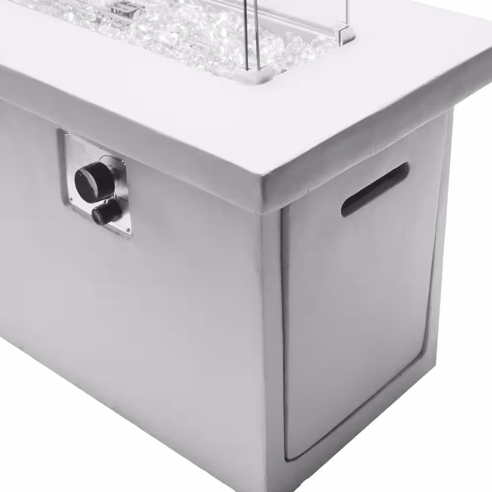 BLUEGRASS LIVING 42 Inch x 20 Inch Rectangular MGO Propane Fire Pit Table with Glass Wind Guard, Crystal Glass Beads