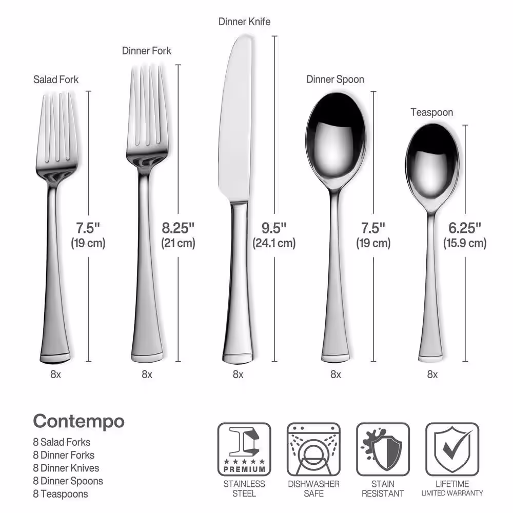Gourmet Basics by Mikasa Contempo 42-pc Flatware Set, Service for 8, Stainless Steel 18/0