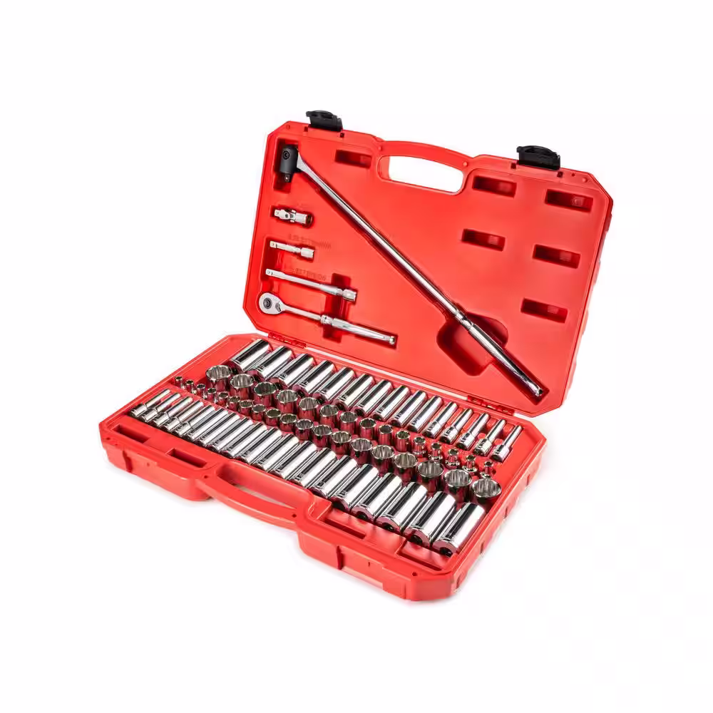 TEKTON 3/8 in. Drive 12-Point Ratchet and Socket Set, (74-Piece) (1/4-1 in., 6-24 mm)