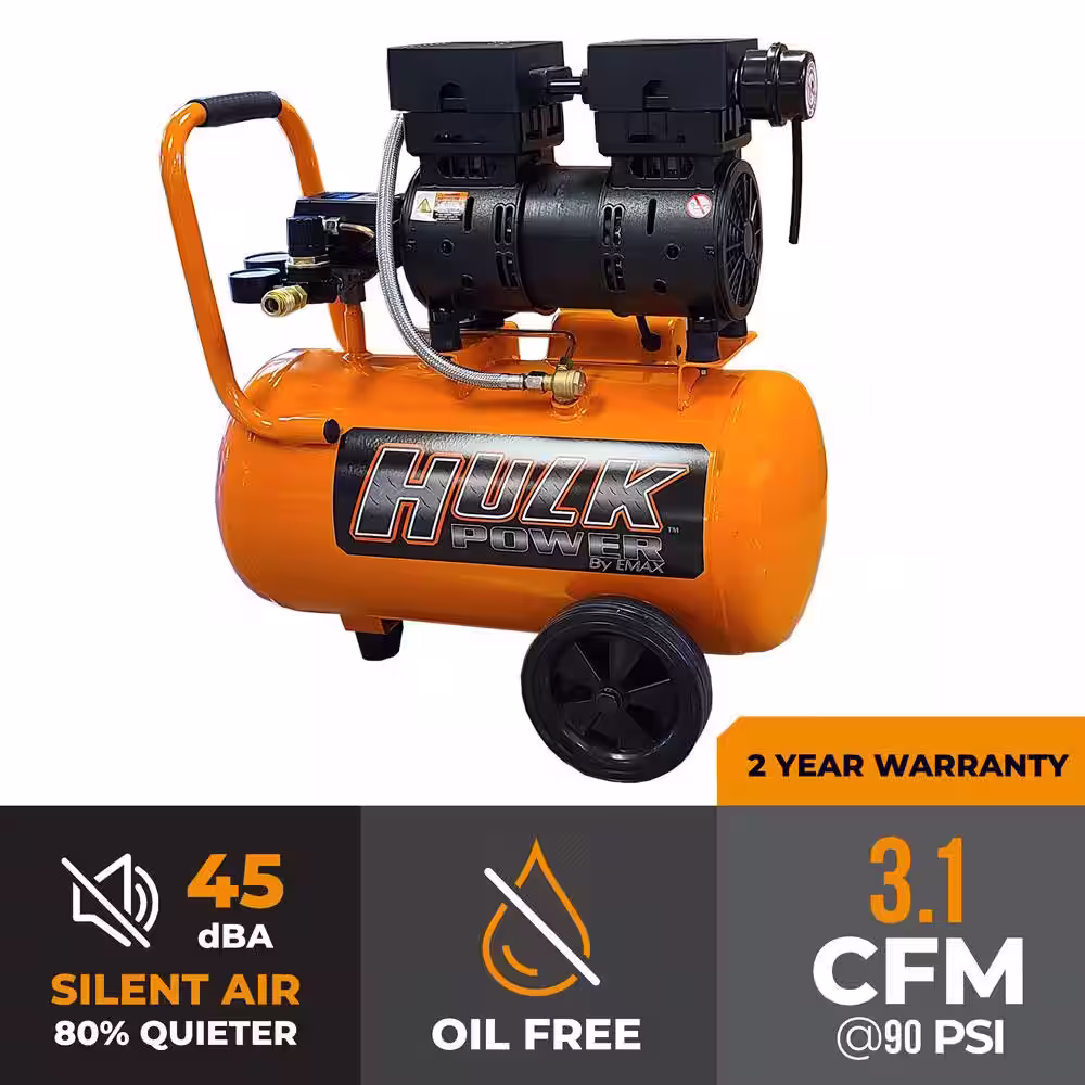 HULK POWER 6 Gal. 1 HP Portable Electric-Powered Horizontal Silent Air Compressor