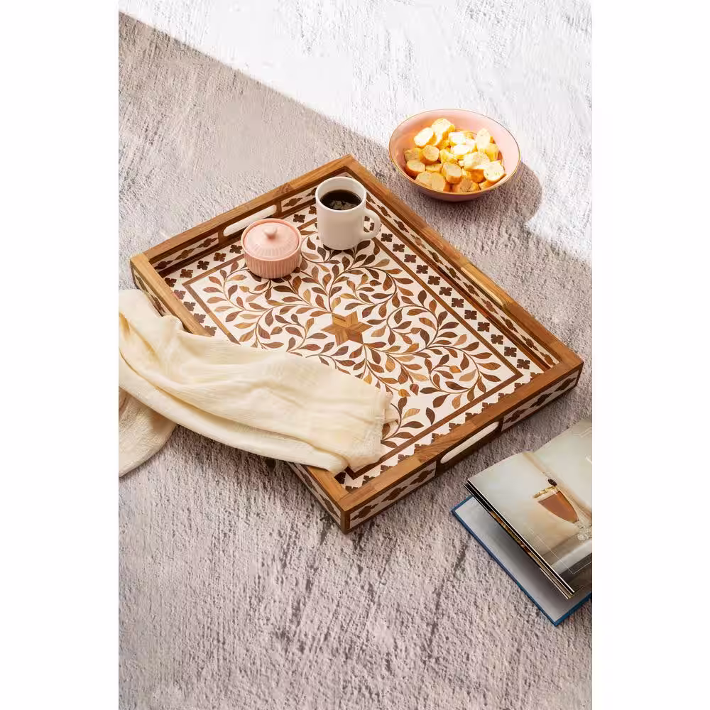 GAURI KOHLI Jodhpur Polished Wood Inlay Decorative Tray 20 in. x 15 in.