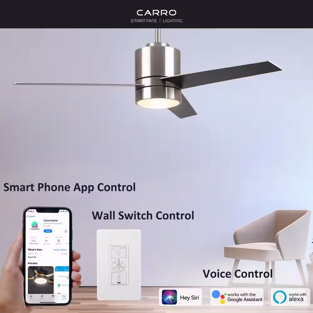 CARRO Ranger 52 in. Integrated LED Indoor Silver Smart Ceiling Fan with Light Kit and Wall Control, Works w/Alexa/Google Home