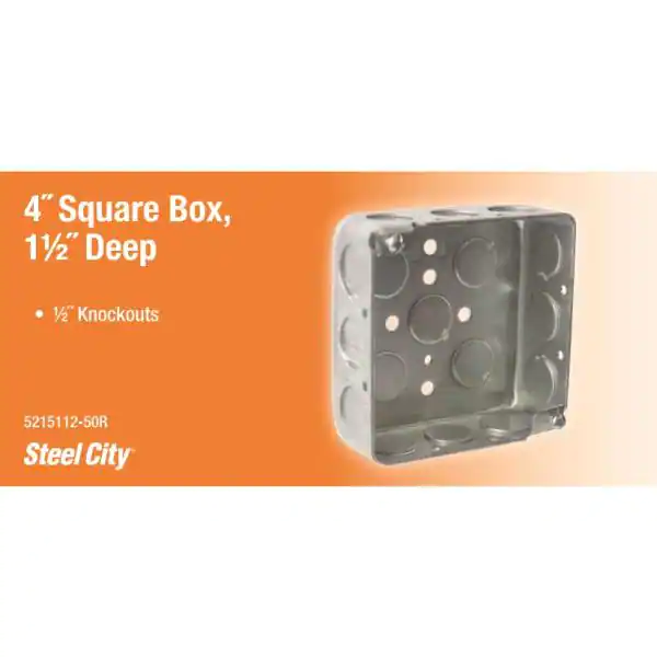 None 4 in. x 1-1/2 in. D 2-Gang Square Steel Electrical Box