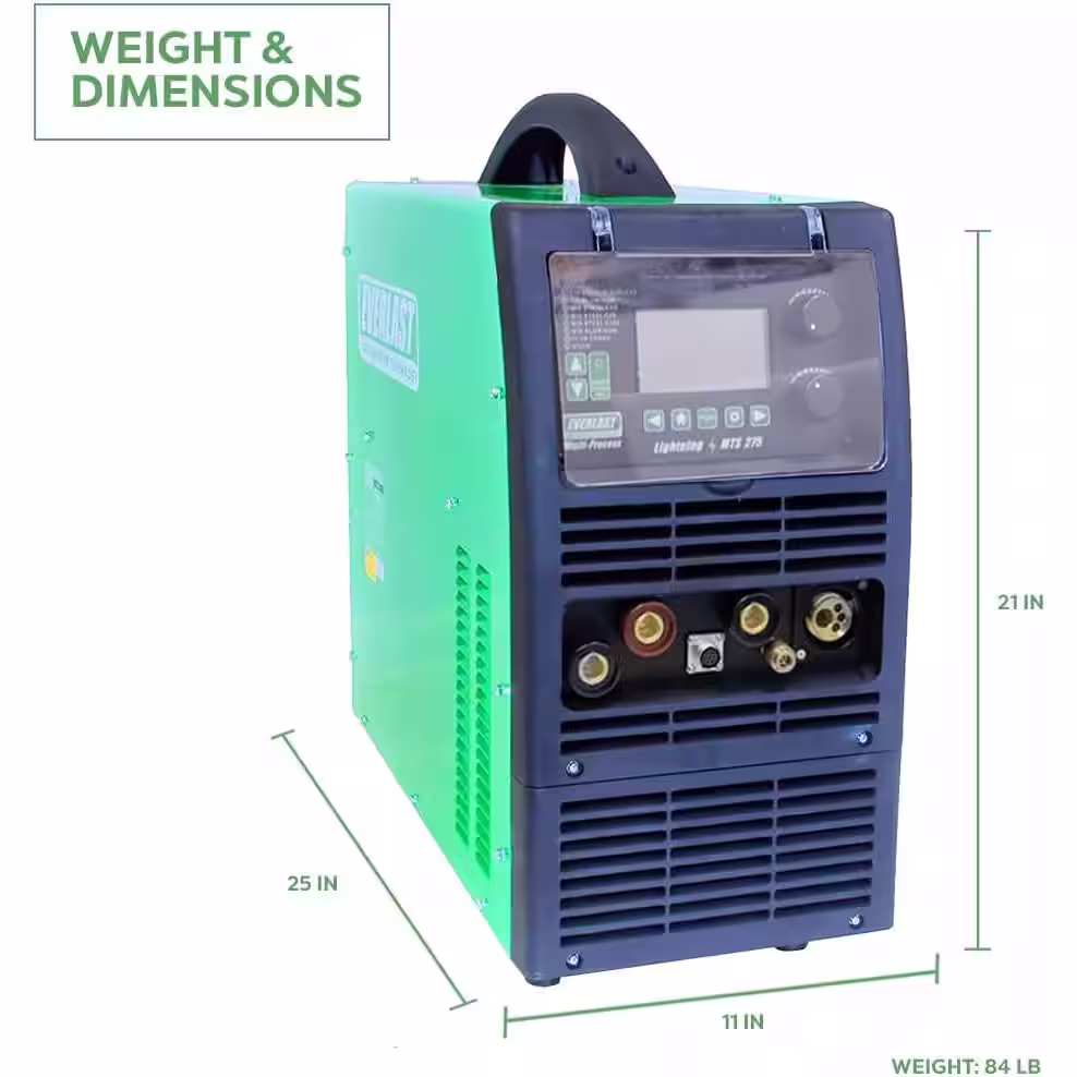 Everlast 250 Amp LightningMTS 275 IGBT Digital Inverter AC-DC MIG/TIG/Stick Multi-Process Welder, HF/Lift TIG Start, 240-Volt