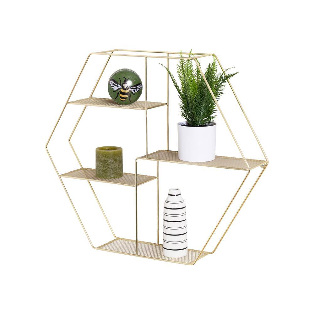 Honey-Can-Do 4.72 in. D x 23.82 in. L x 20.87 in. H Gold Steel 4-Tier Floating Decorative Wall Shelf
