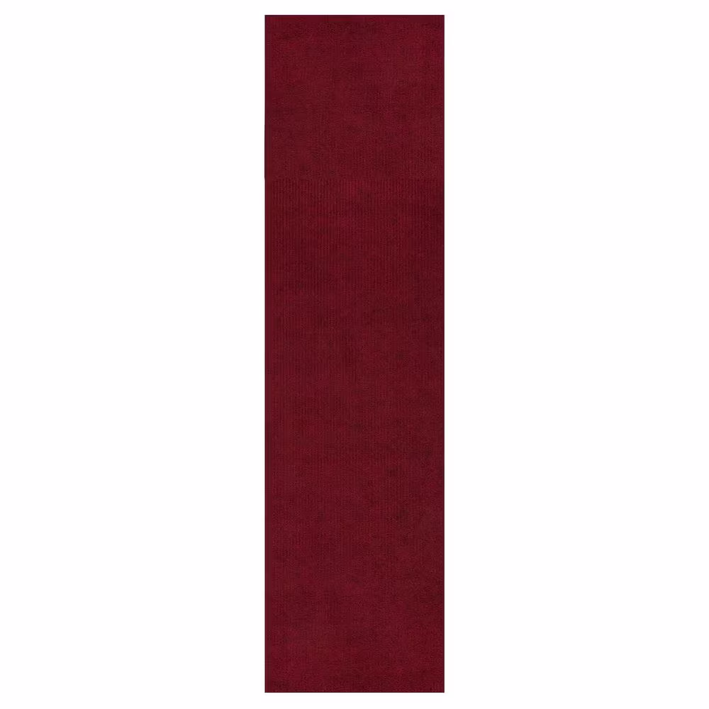 Sweet Home Stores Ribbed Waterproof Non-Slip Rubber Back Solid Runner Rug Polyester 2 ft. W x 10 ft. L Red Garage Flooring