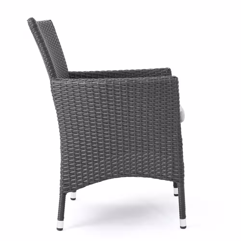 Noble House Nadia Grey 9-Piece Wood and Faux Rattan Outdoor Dining Set with Silver Cushions
