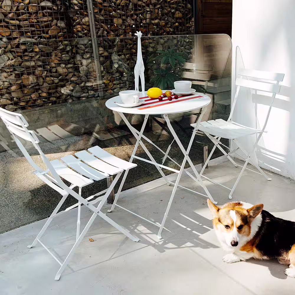 None 3-Piece 23.6 in. Metal Outdoor Bistro Set, White