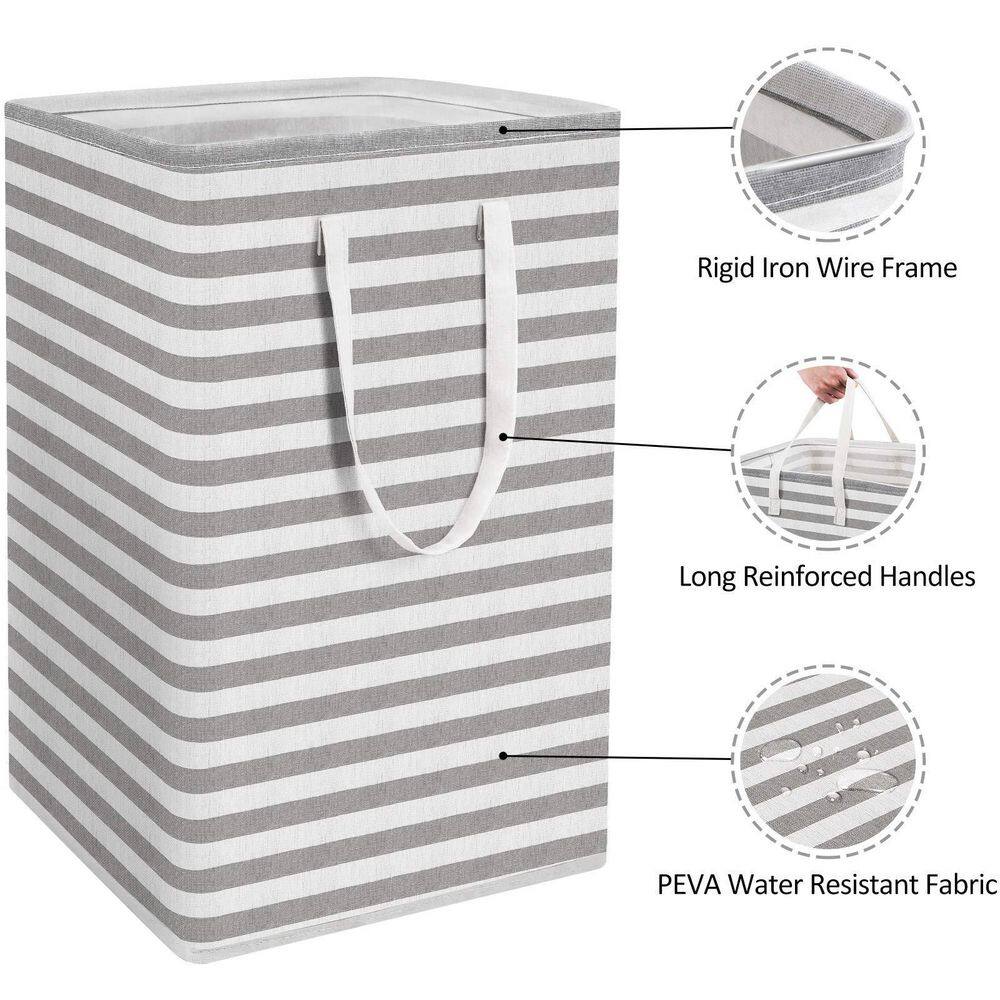 None 75 L Fabric Laundry Basket Hamper with Handles Gray (3-Pack)
