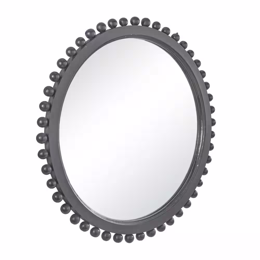 Litton Lane 35 in. W x 35 in. H Round Framed Black Wall Mirror with Beaded Detailing