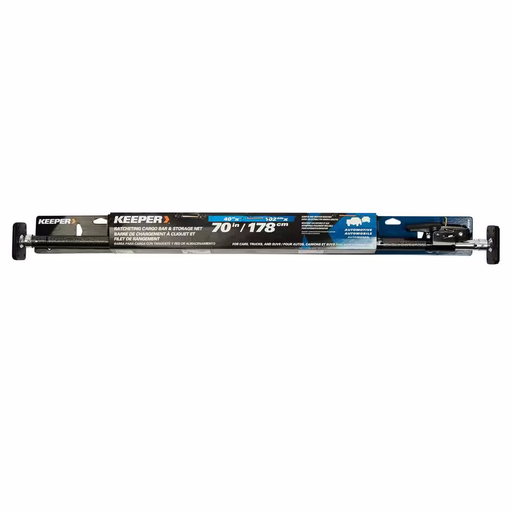 Keeper 40 in. to 70 in. Adjustable Ratcheting Cargo Bar with Storage Net