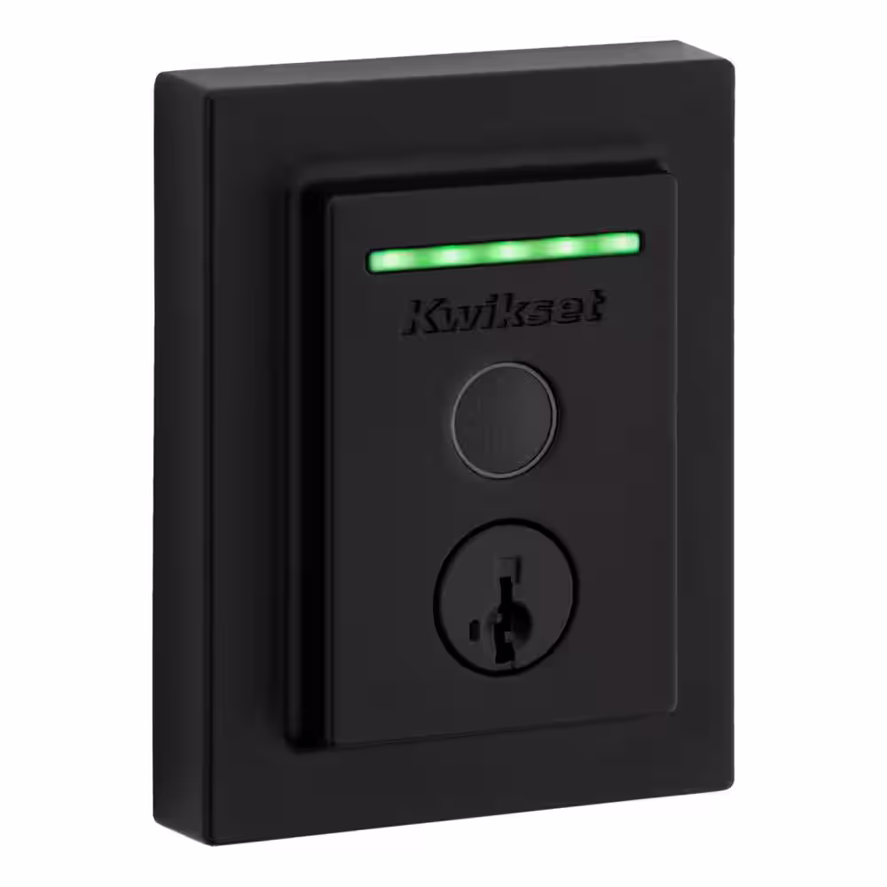 Kwikset Halo Touch Matte Black Contemporary Fingerprint Wi-Fi Smart Lock Deadbolt Feat SmartKey and Halifax Rectangular Lever