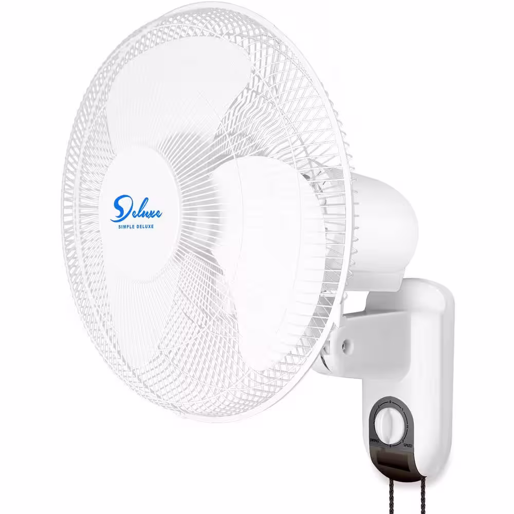 None 16 in. Simple Household White Wall Mount Fans Adjustable Tilt, Oscillates 90-Degrees Horizontally, 3-Speed Settings