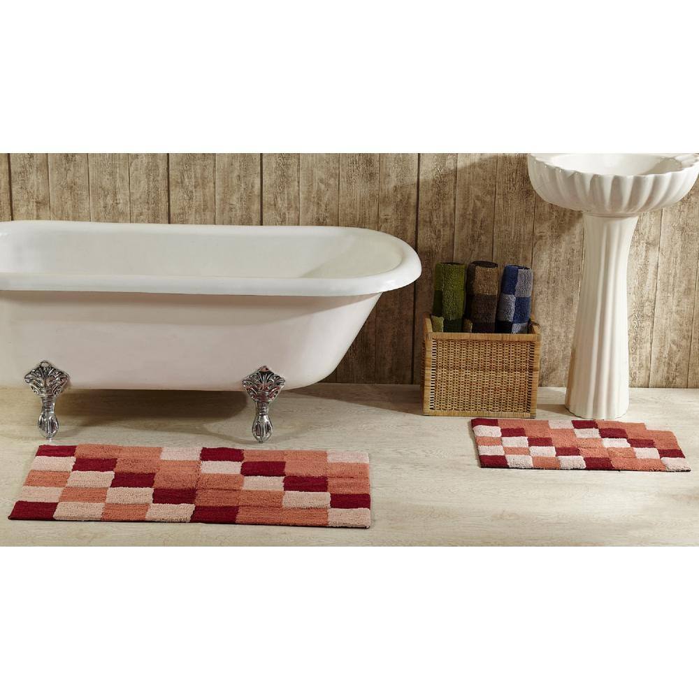 Better Trends Tiles Collection 2-Piece Burgundy 100% Cotton Bath Rug Set - 24 in. x 40 in. and 17 in. x 24 in.