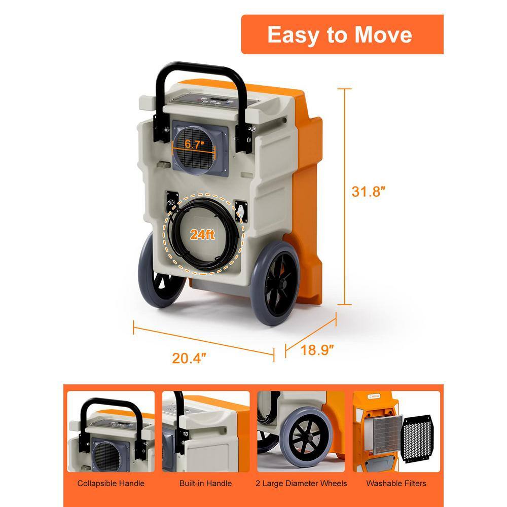 None 190 pt. 7500 sq. ft. Bucketless Commercial Dehumidifier in. Oranges Peaches with Drain Hose and Pump