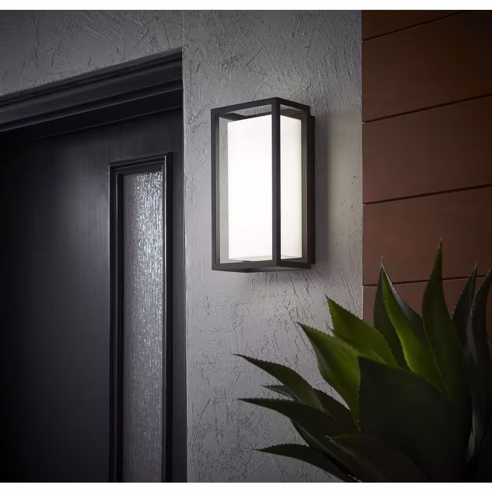 None Abbey Modern 1-Light Sand Black LED Hardwired Outdoor Wall Lantern Sconce with Acrylic White Shade (1-Pack)