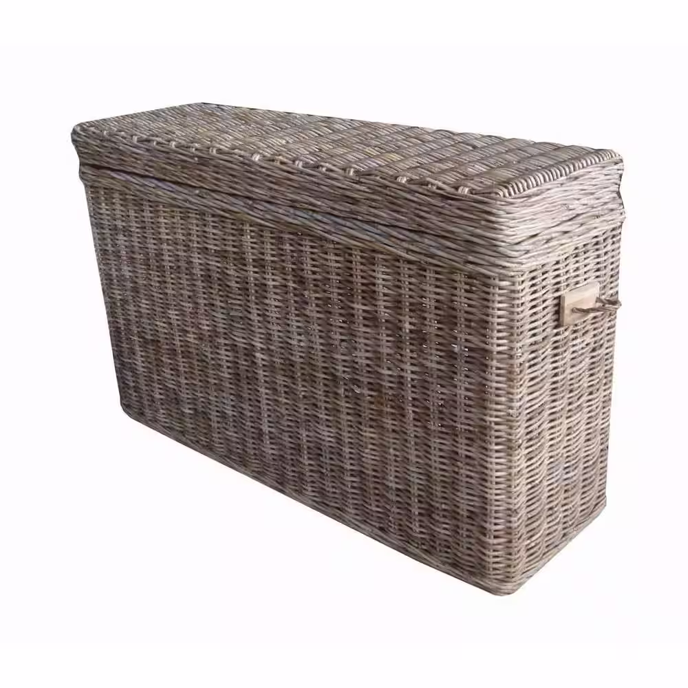 None Kubu 15 in. Grey Standard Rectangle Wicker Console Table with Trunk