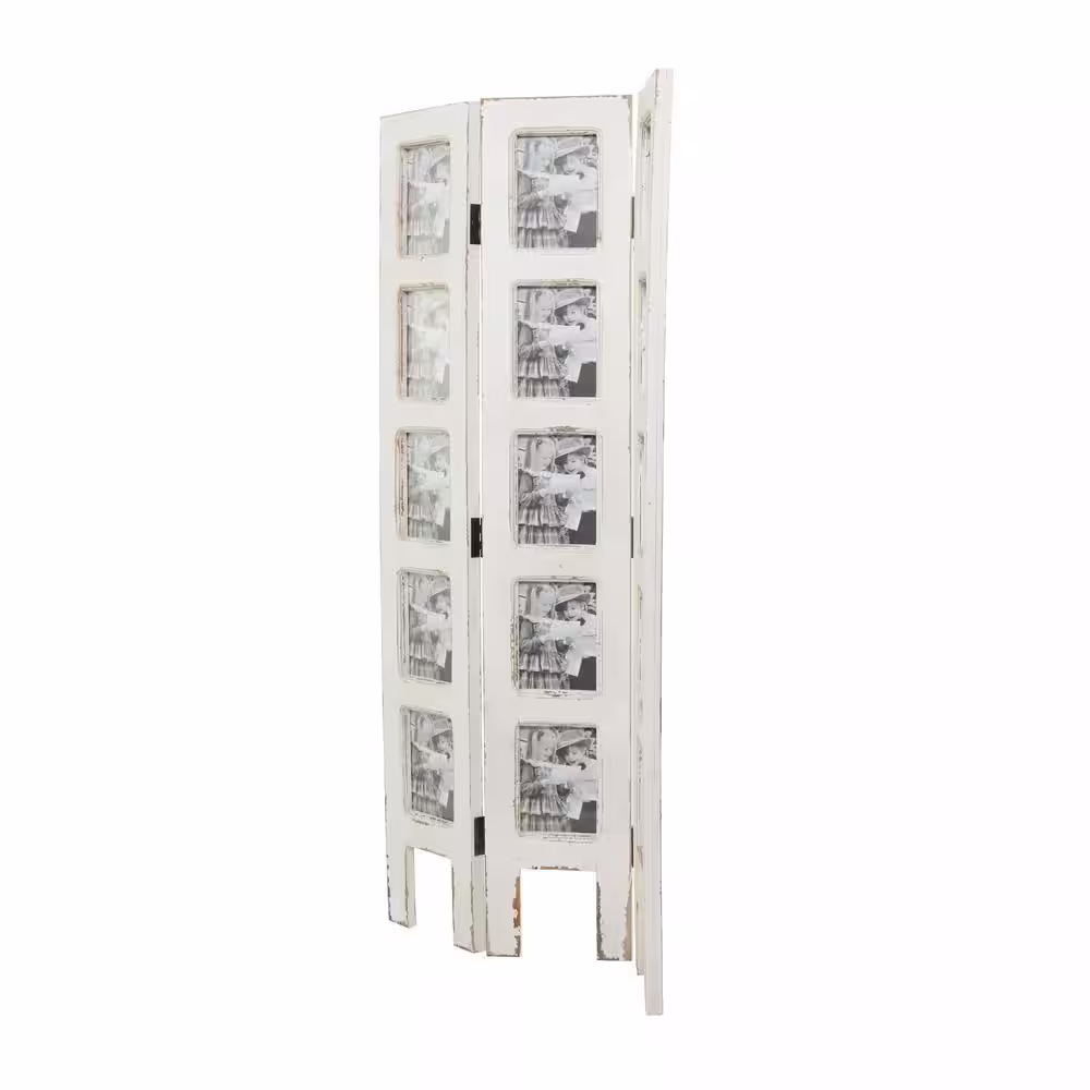 Litton Lane 4 ft. White 3 Panel Hinged Foldable Partition Room Divider Screen with 15 Photo Slots