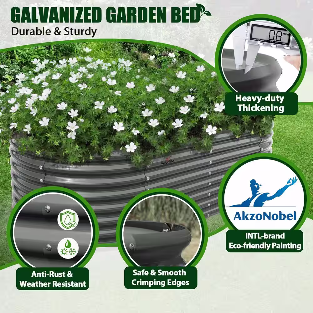 None Outdoor Oval 8 ft. x 4 ft. x 2 ft. Galvanized Raised Garden Bed For Vegetables and Flowers