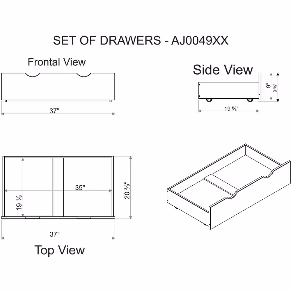 Bolton Furniture Alaterre 37 in. W x 9 in. H White Under Bed Storage Drawers (Set of 2)
