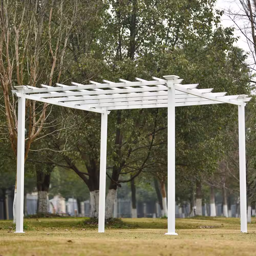 None 10 ft. x 10 ft. White Iron Pergola Gazebo