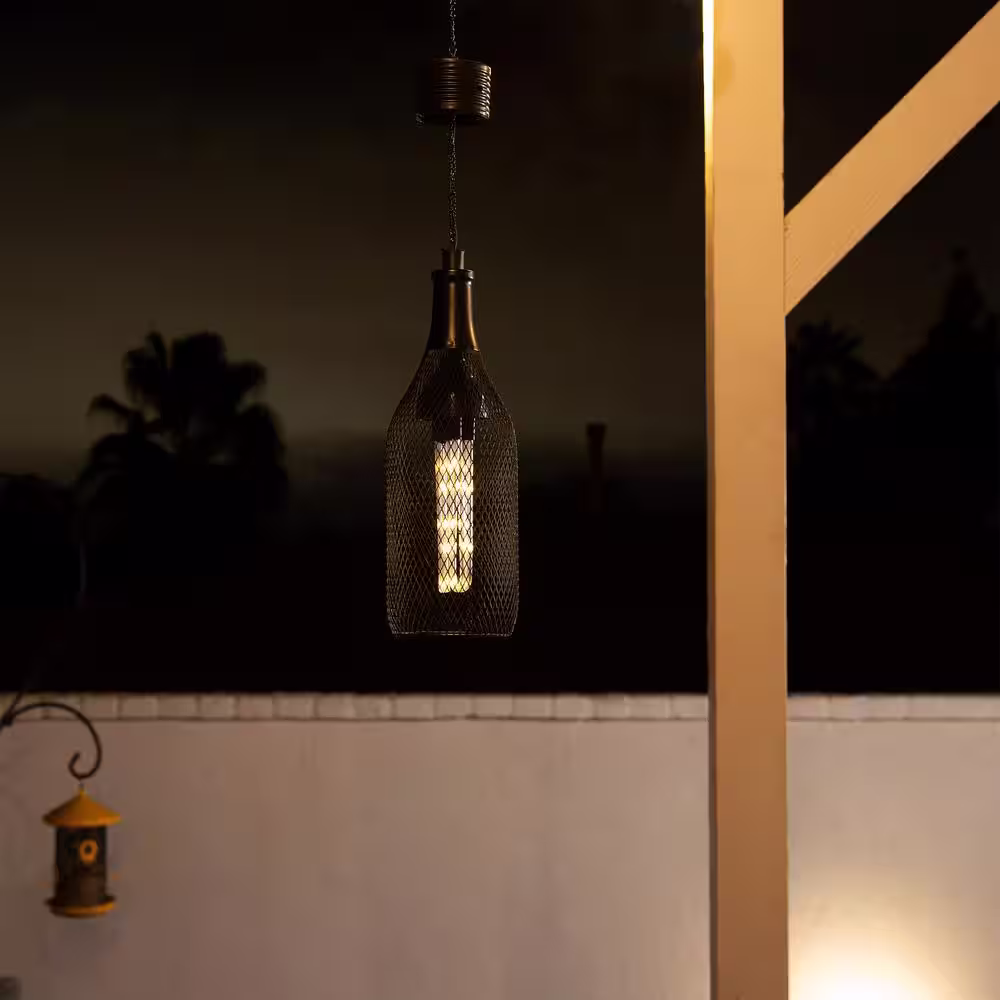 Alpine Corporation 13 in. Tall Black Hanging Solar Powered LED Outdoor Mesh Lantern with Lights