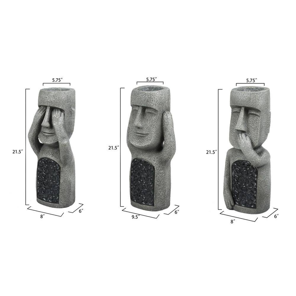 LuxenHome Easter Island Solar Garden Statues See, Hear, Speak No Evil (Set of 3)